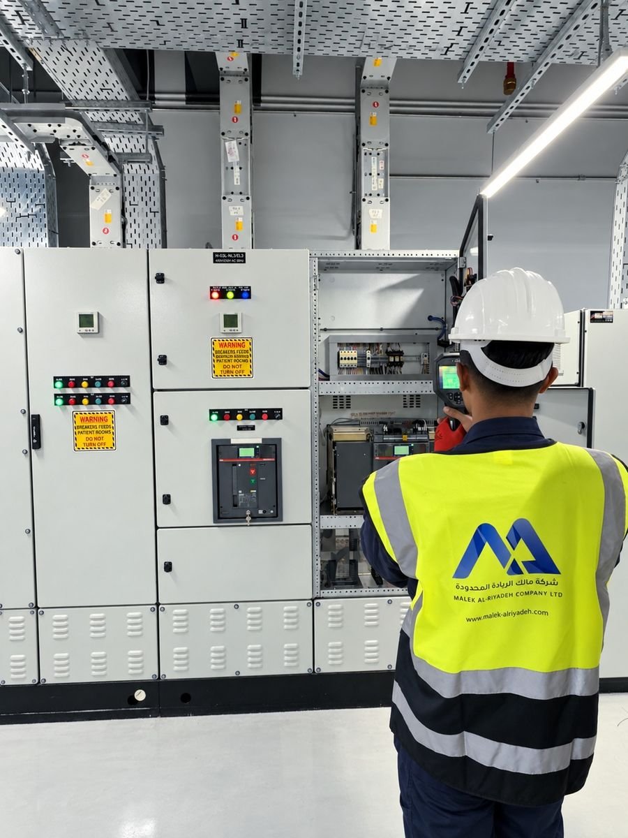 Malek Al-Riyadeh engineer at a data-centre LV switchboard