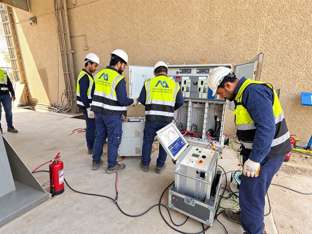 Malek Al-Riyadeh team testing an RMU with a field test set
